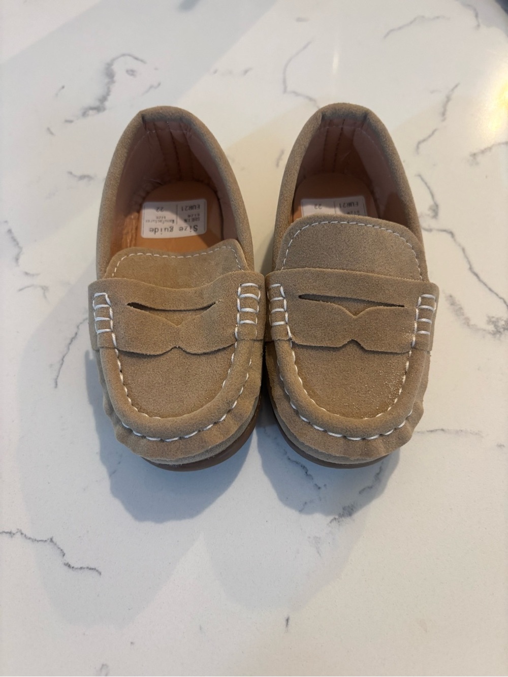Kids Suede Penny Loafers in Tan
